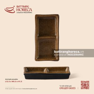 Bát (đĩa) gia vị chữ nhật 2 ngăn 12.5 x 6.5cm – Ô Thổ – Men tấm