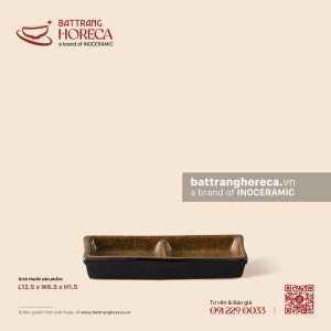 Bát (đĩa) gia vị chữ nhật 2 ngăn 12.5 x 6.5cm - Ô Thổ