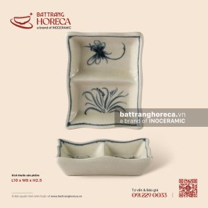 Bát (đĩa) gia vị chữ nhật 2 ngăn lượn 10 x 8cm - Khoai Chuồn