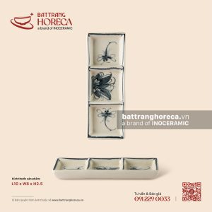 Bát (đĩa) gia vị chữ nhật 3 ngăn 18.5 x 6.5cm - Khoai Chuồn