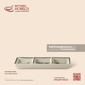Bát (đĩa) gia vị chữ nhật 3 ngăn 18.5 x 6.5cm - Khoai Chuồn