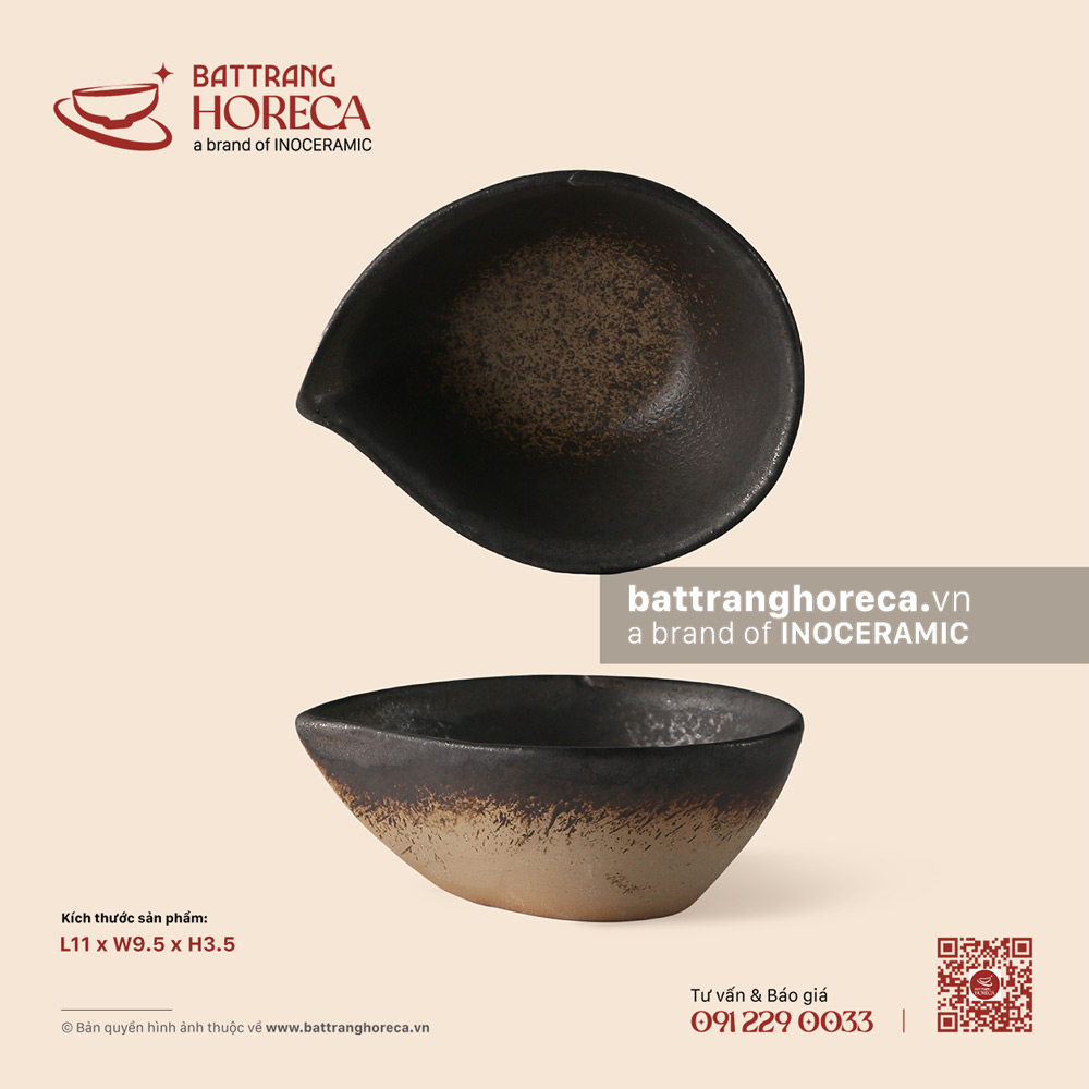 Bát (đĩa) gia vị quả đào 11 x 9.5cm - Huyền Thổ - Bát Tràng Horeca Bát (đĩa) gia vị quả đào 11 x 9.5cm - Huyền Thổ