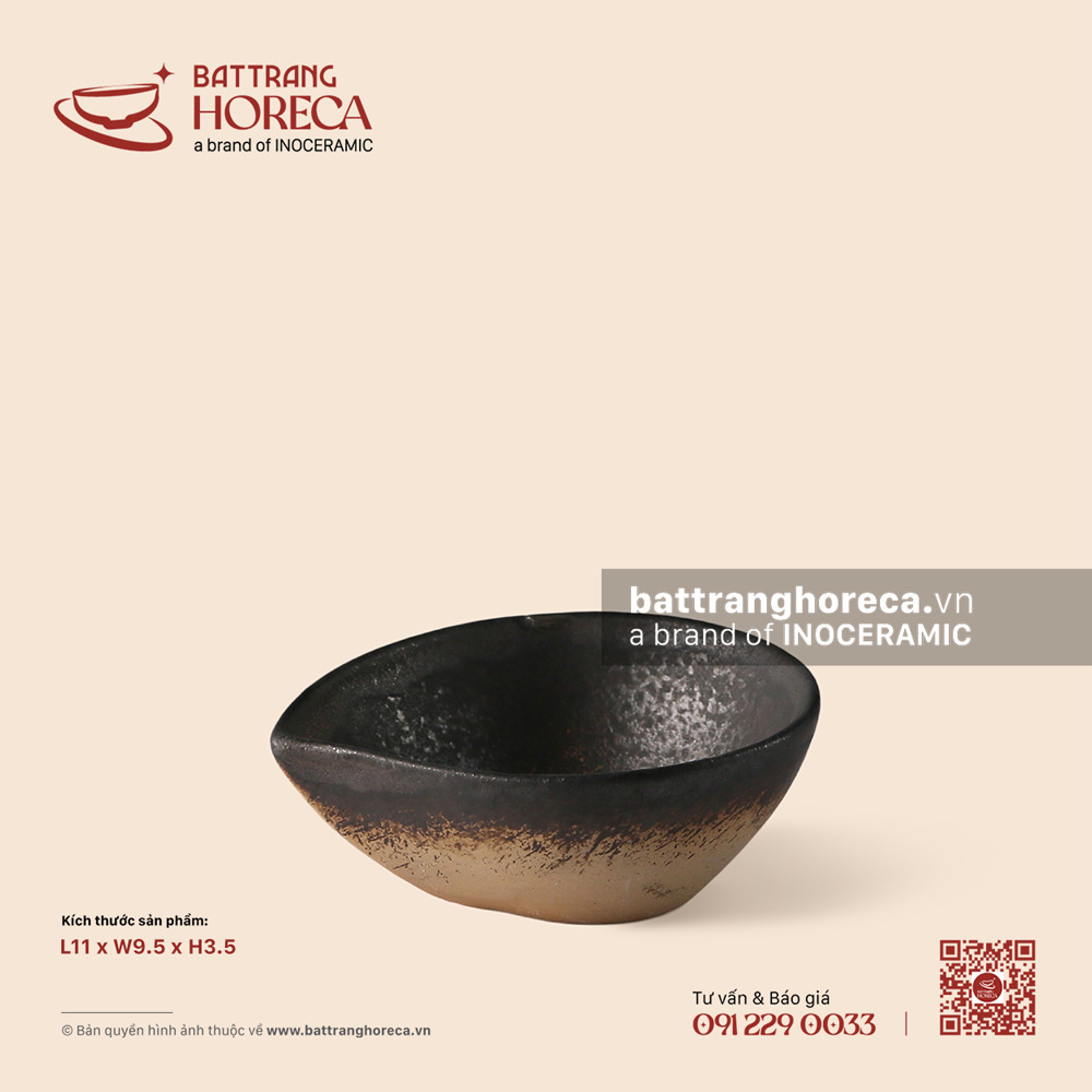 Bát (đĩa) gia vị quả đào 11 x 9.5cm - Huyền Thổ - Bát Tràng Horeca Bát (đĩa) gia vị quả đào 11 x 9.5cm - Huyền Thổ
