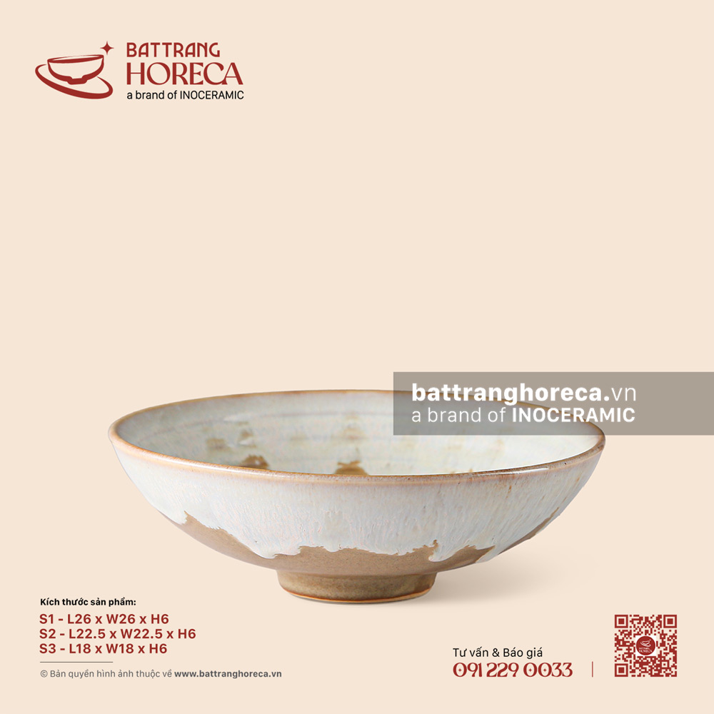 Bát salad tròn chân cao - Hồng Vân - Bát Tràng Horeca Bát salad tròn chân cao - Hồng Vân