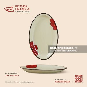 Đĩa bầu dục (oval) sâu lòng 24 x 16cm - Yên Hồng - Men ngà