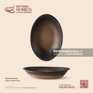 Đĩa bầu dục (oval) sâu nhỏ 23.5 x 16cm - Huyền Thổ