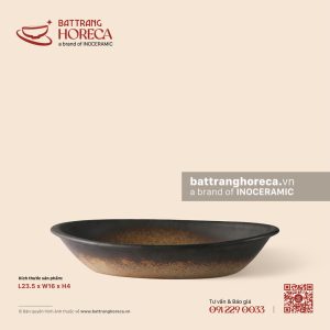 Đĩa bầu dục (oval) sâu nhỏ 23.5 x 16cm - Huyền Thổ