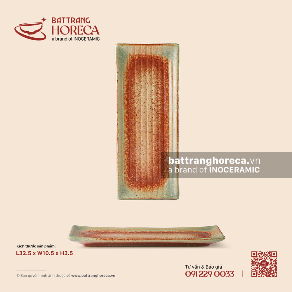 Đĩa chữ nhật dài 32.5 x 10.5cm - Bình Minh - Bát Tràng Horeca Đĩa chữ nhật dài 32.5 x 10.5cm - Bình Minh