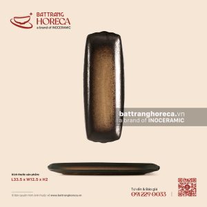 Đĩa chữ nhật dài lượn đầu 33.5 x 12.5cm - Huyền Thổ