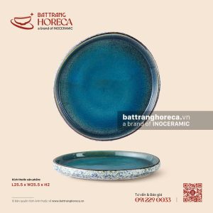 Đĩa dẹp (đĩa pizza) méo 25.5cm - Lam Hải - Bát Tràng Horeca Đĩa dẹp (đĩa pizza) méo 25.5cm - Lam Hải