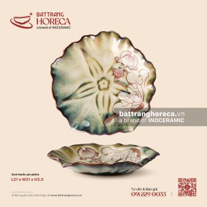 Đĩa hoa 5 cánh 21cm - Ngọc Liên - Bát Tràng Horeca Đĩa hoa 5 cánh 21cm - Ngọc Liên