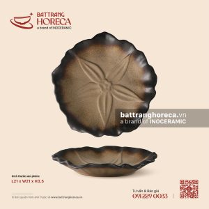 Đĩa hoa 5 cánh 21cm - Huyền Thổ - Bát Tràng Horeca Đĩa hoa 5 cánh 21cm - Huyền Thổ