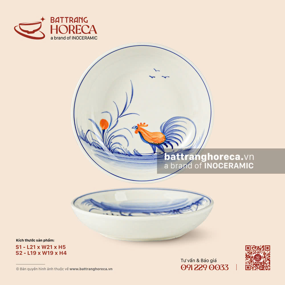 Đĩa sâu lòng - Ô Kê - Bát Tràng Horeca Đĩa sâu lòng - Ô Kê