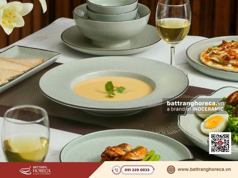 Đĩa sâu lòng chuyên dùng cho các món xào hoặc đồ ăn nước sốt - Bát Tràng Horeca Đĩa sâu lòng chuyên dùng cho các món xào hoặc đồ ăn nước sốt