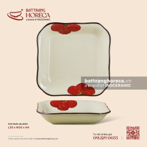 Đĩa vuông sâu lòng 20cm - Yên Hồng - Men ngà