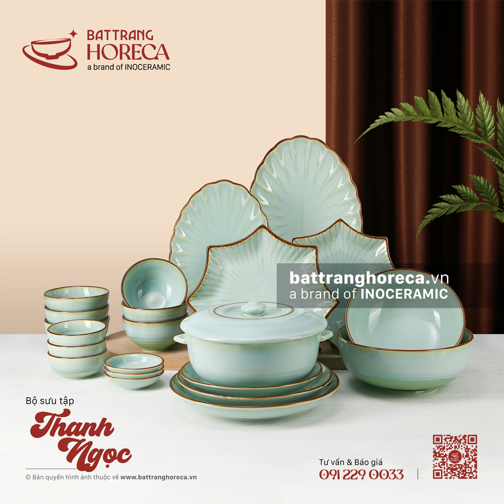 Bộ bát đĩa Thanh Ngọc - Bát Tràng - Bát Tràng Horeca Bộ bát đĩa Thanh Ngọc - Bát Tràng