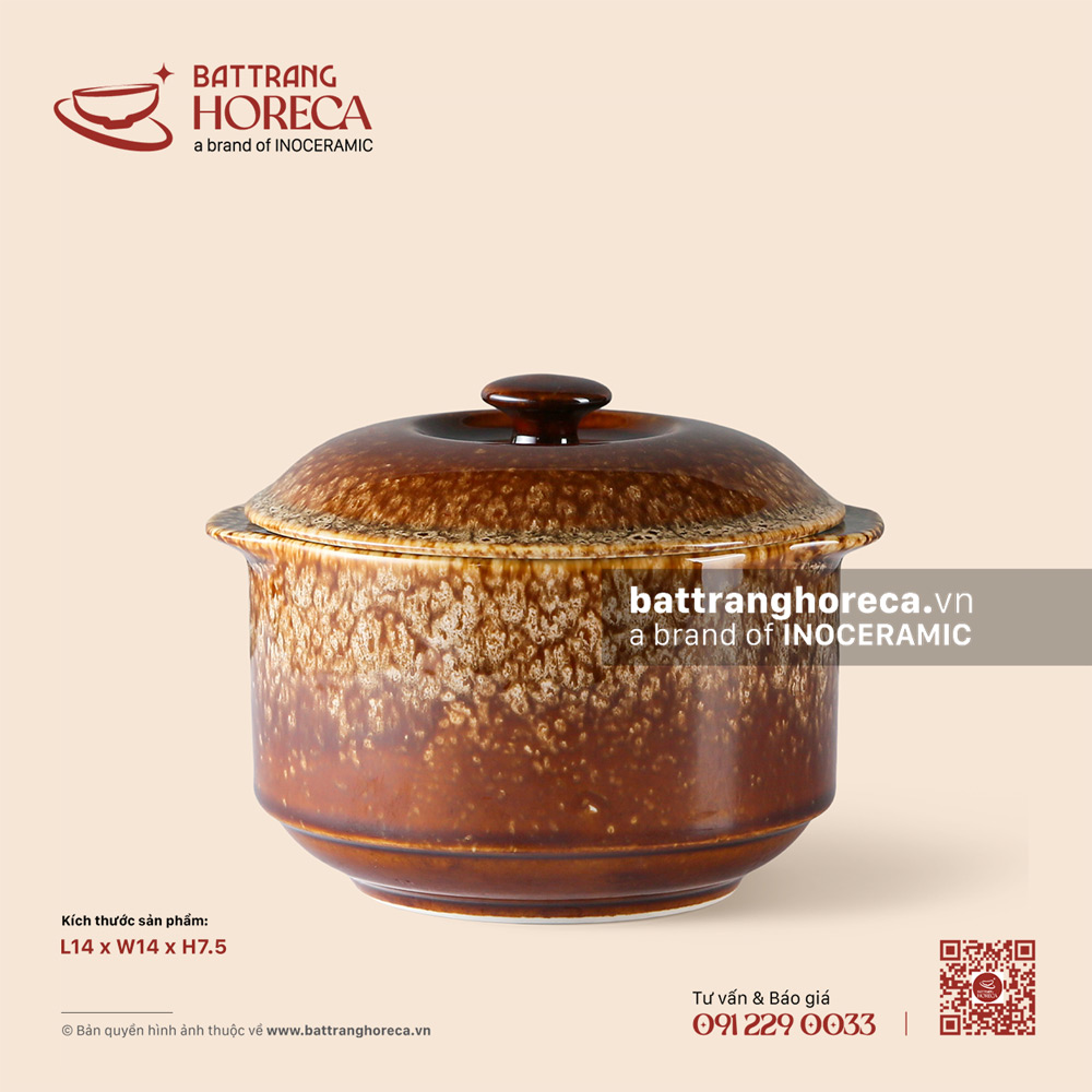 Âu (thố) cơm hai tai 14cm - Hoả Vũ - Bát Tràng Horeca Âu (thố) cơm hai tai 14cm - Hoả Vũ