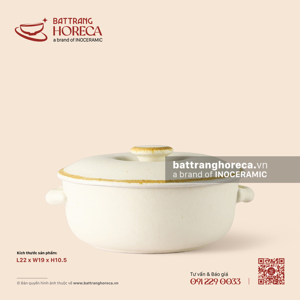 Âu (thố) cơm hai tai 22 x 19cm - Mộc Sa - Bát Tràng Horeca Âu (thố) cơm hai tai 22 x 19cm - Mộc Sa