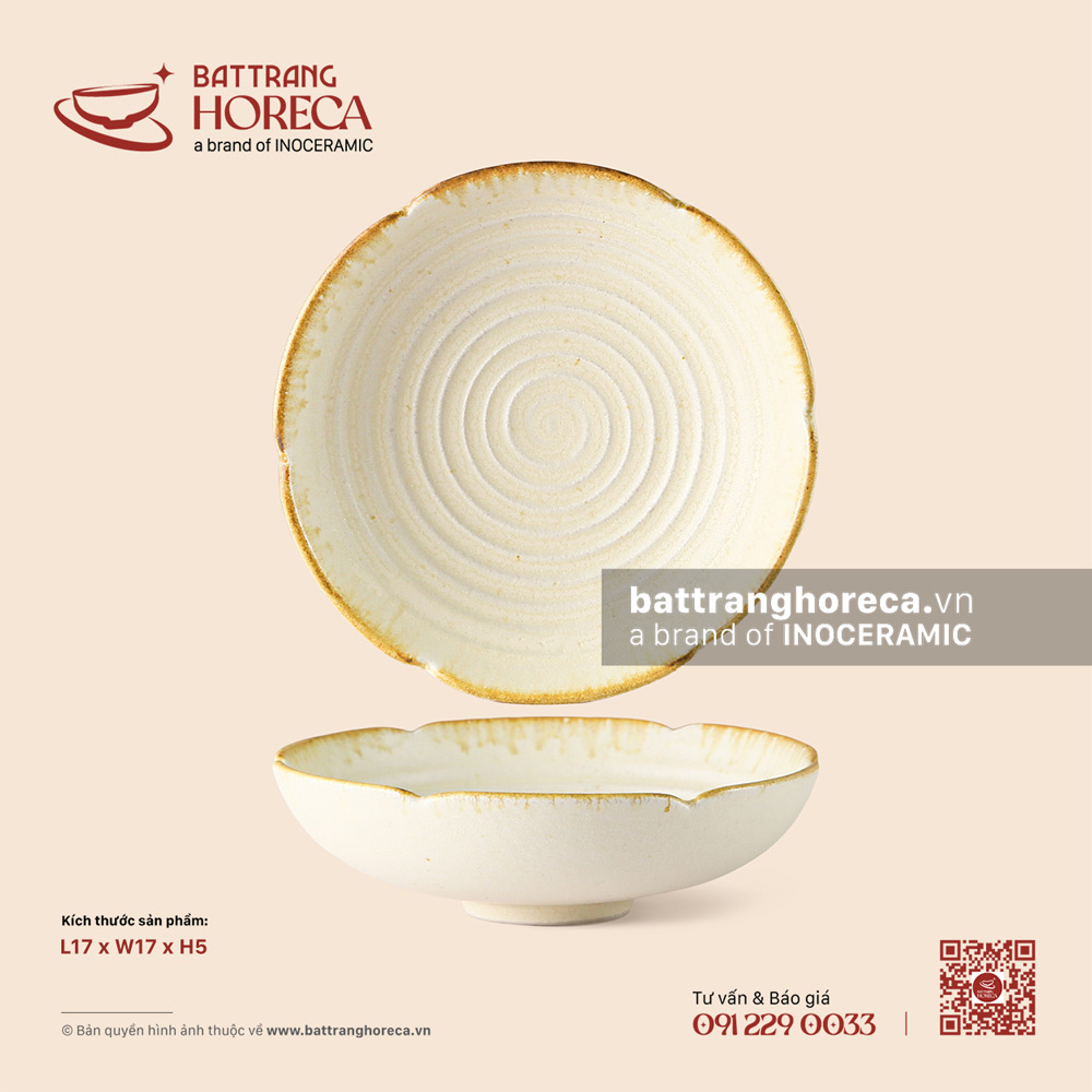 Bát Nhật cắt hoa 17cm - Mộc Sa - Bát Tràng Horeca Bát Nhật cắt hoa 17cm - Mộc Sa