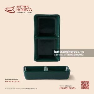 Bát (đĩa) gia vị chữ nhật 2 ngăn 14.5 x 7.5cm - Lục Diệp