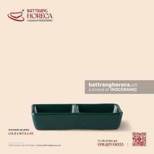 Bát (đĩa) gia vị chữ nhật 2 ngăn 14.5 x 7.5cm - Lục Diệp