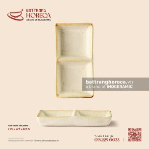 Bát (đĩa) gia vị chữ nhật 2 ngăn 15 x 7cm - Mộc Sa - Bát Tràng Horeca Bát (đĩa) gia vị chữ nhật 2 ngăn 15 x 7cm - Mộc Sa