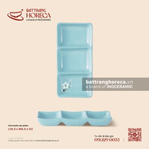 Bát (đĩa) gia vị chữ nhật ba (3) ngăn 18.5 x 8.5cm - Đào Trắng