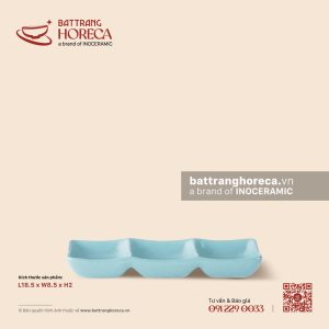 Bát (đĩa) gia vị chữ nhật ba (3) ngăn 18.5 x 8.5cm - Đào Trắng