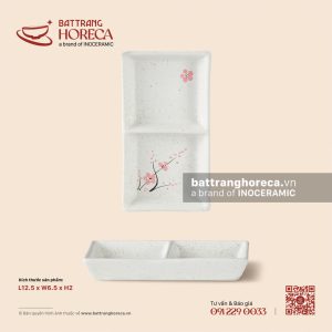 Bát (đĩa) gia vị chữ nhật hai (2) ngăn 12.5 x 6.5cm - Đào Hồng