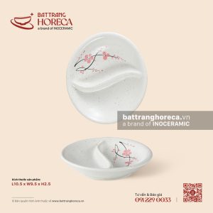 Bát (đĩa) gia vị oval hai (2) ngăn 10.5 x 9.5cm - Đào Hồng