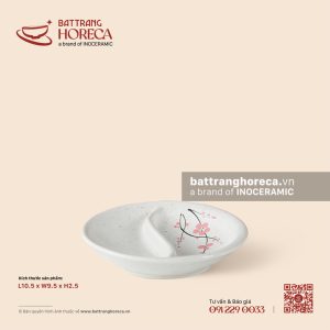 Bát (đĩa) gia vị oval hai (2) ngăn 10.5 x 9.5cm - Đào Hồng