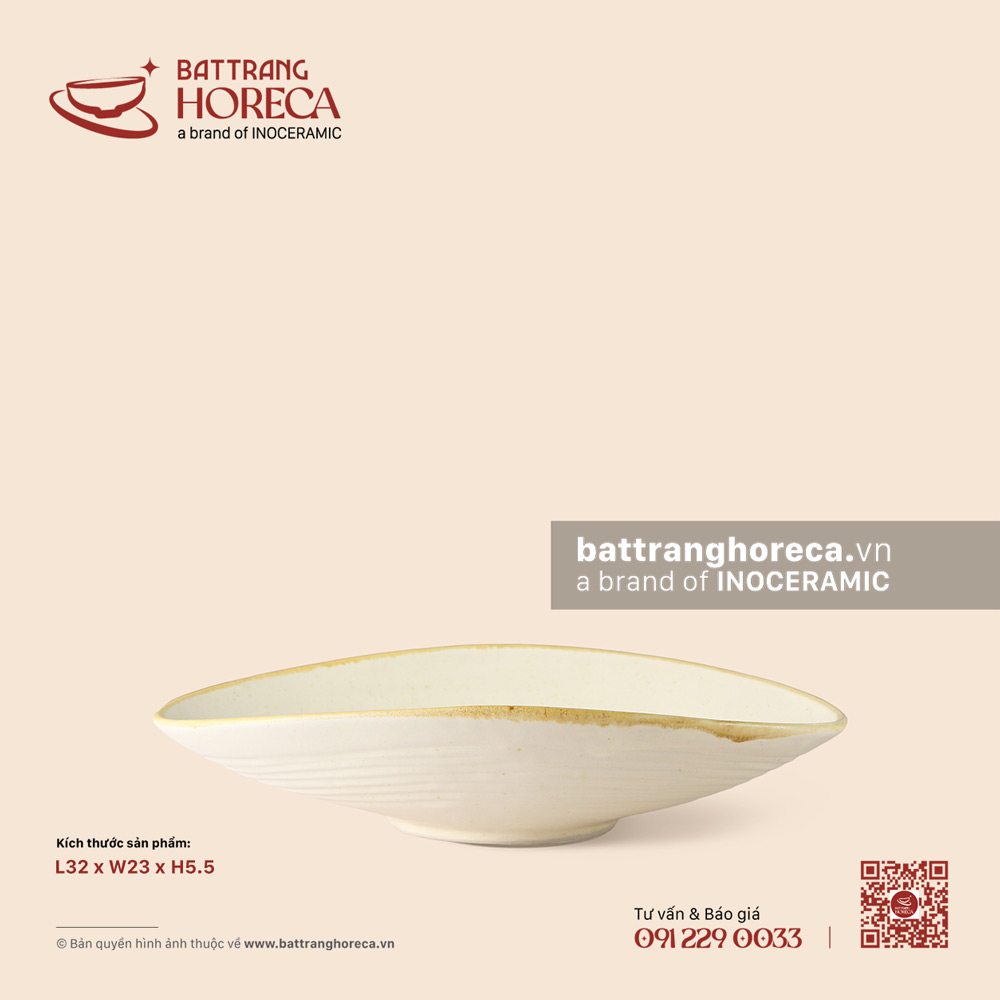 Bát salad bầu dục (oval) 32 x 23cm - Mộc Sa - Bát Tràng Horeca Bát salad bầu dục (oval) 32 x 23cm - Mộc Sa