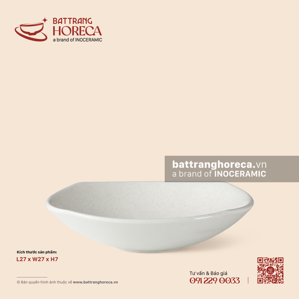 Bát salad vuông 27cm - Đào Hồng - Bát Tràng Horeca Bát salad vuông 27cm - Đào Hồng