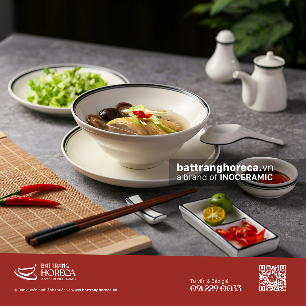 Bộ bát đĩa Tịnh Tuyến cho quán miến gà Bát Tràng - Bát Tràng Horeca Bộ bát đĩa Tịnh Tuyến cho quán miến gà Bát Tràng