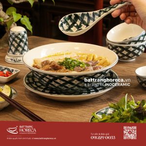 Bộ tô loe Hoa Chanh cho quán bún cá - Bát Tràng Horeca Bộ tô loe Hoa Chanh cho quán bún cá