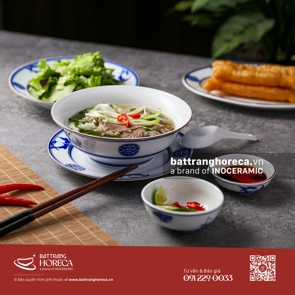 Bộ tô loe bán phở bò Thọ Đào Bát Tràng - Bát Tràng Horeca Bộ tô loe bán phở bò Thọ Đào Bát Tràng