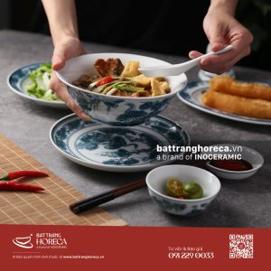 Combo tô loe đựng bánh đa cá Tùng Hạc Bát Tràng