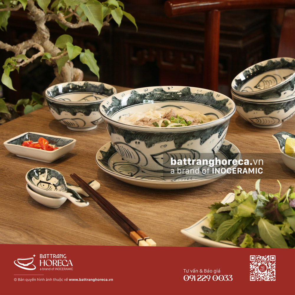 Combo tô loe đựng phở Cá Đồng - Bát Tràng Horeca Combo tô loe đựng phở Cá Đồng