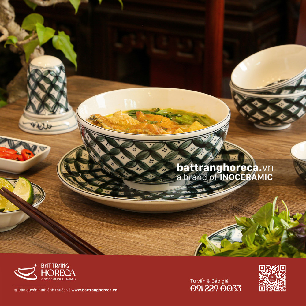 Combo tô sâu Hoa Chanh cho quán bánh đa cá - Bát Tràng Horeca Combo tô sâu Hoa Chanh cho quán bánh đa cá