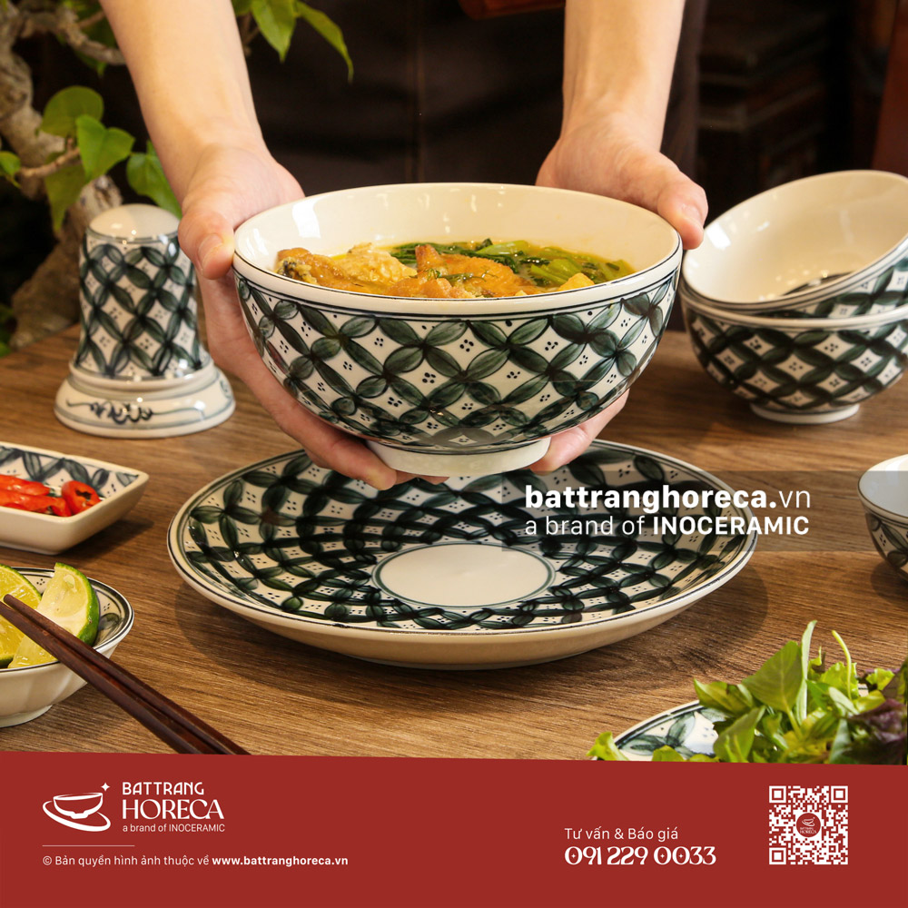 Combo tô sâu Hoa Chanh cho quán bánh đa cá - Bát Tràng Horeca Combo tô sâu Hoa Chanh cho quán bánh đa cá