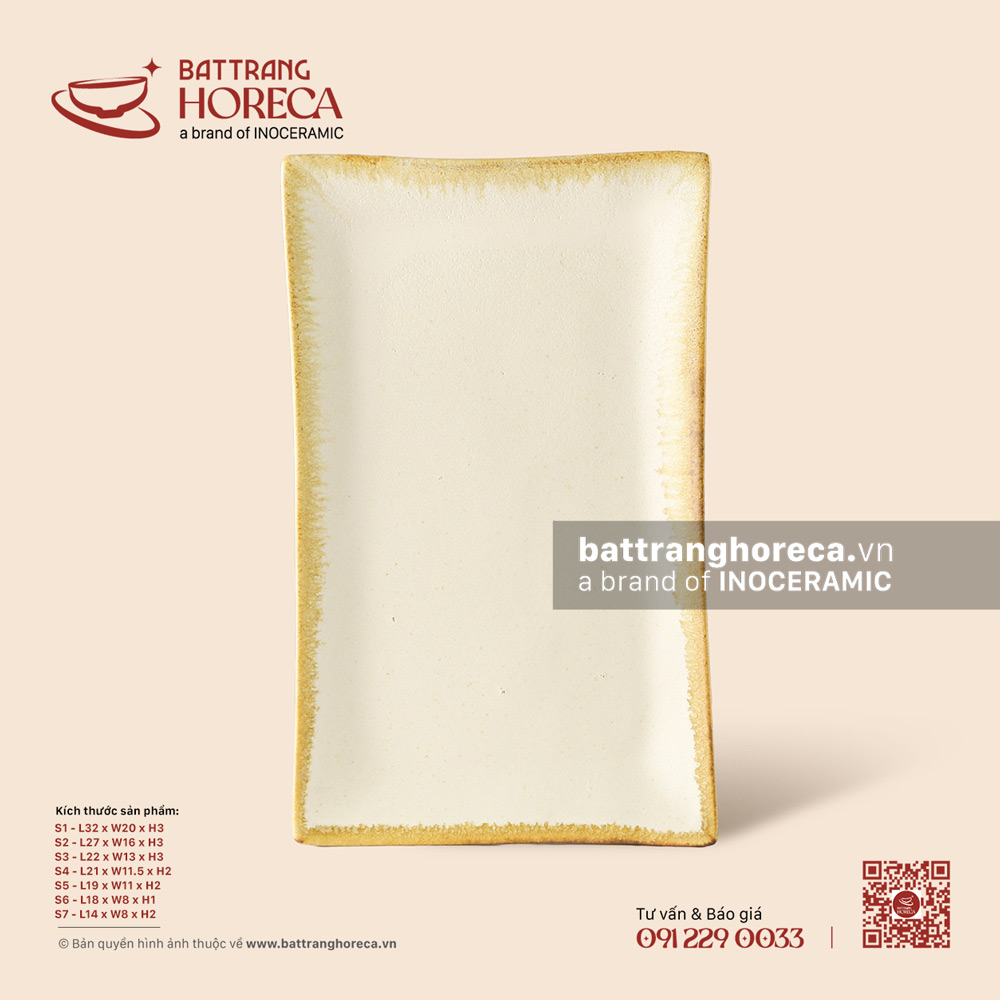 Đĩa chữ nhật - Mộc Sa - Bát Tràng Horeca Đĩa chữ nhật - Mộc Sa