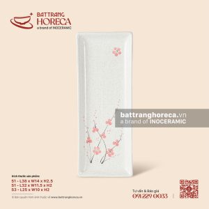 Đĩa chữ nhật dài - Đào Hồng