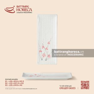Đĩa chữ nhật dài vân lá chuối - Đào Hồng