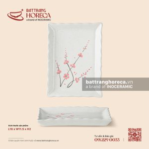 Đĩa chữ nhật miệng lượn 16 x 11.5cm - Đào Hồng