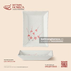 Đĩa chữ nhật miệng lượn 23 x 13.5cm - Đào Hồng