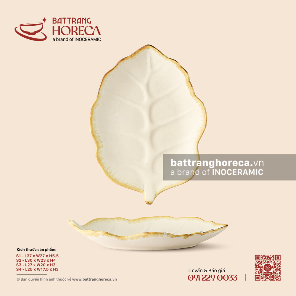 Đĩa lá bỏng - Mộc Sa - Bát Tràng Horeca Đĩa lá bỏng - Mộc Sa