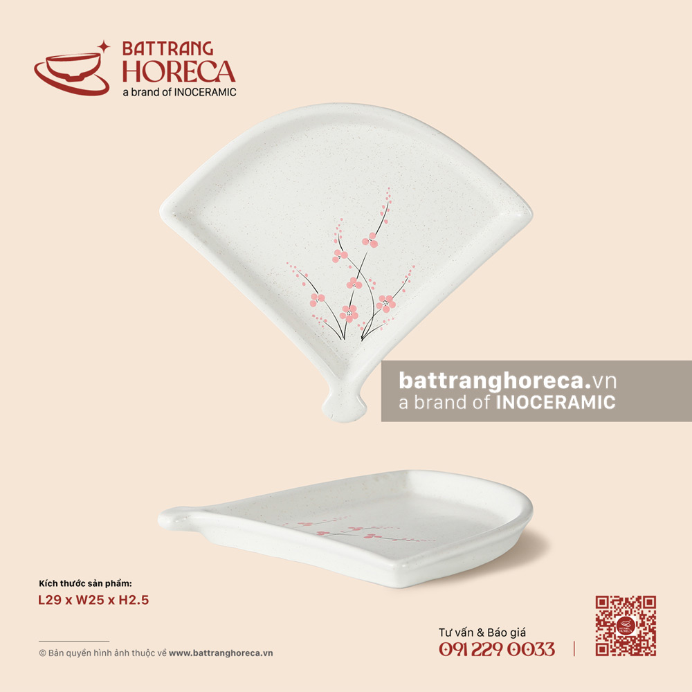 Đĩa quạt 29 x 25cm - Đào Hồng - Bát Tràng Horeca Đĩa quạt 29 x 25cm - Đào Hồng