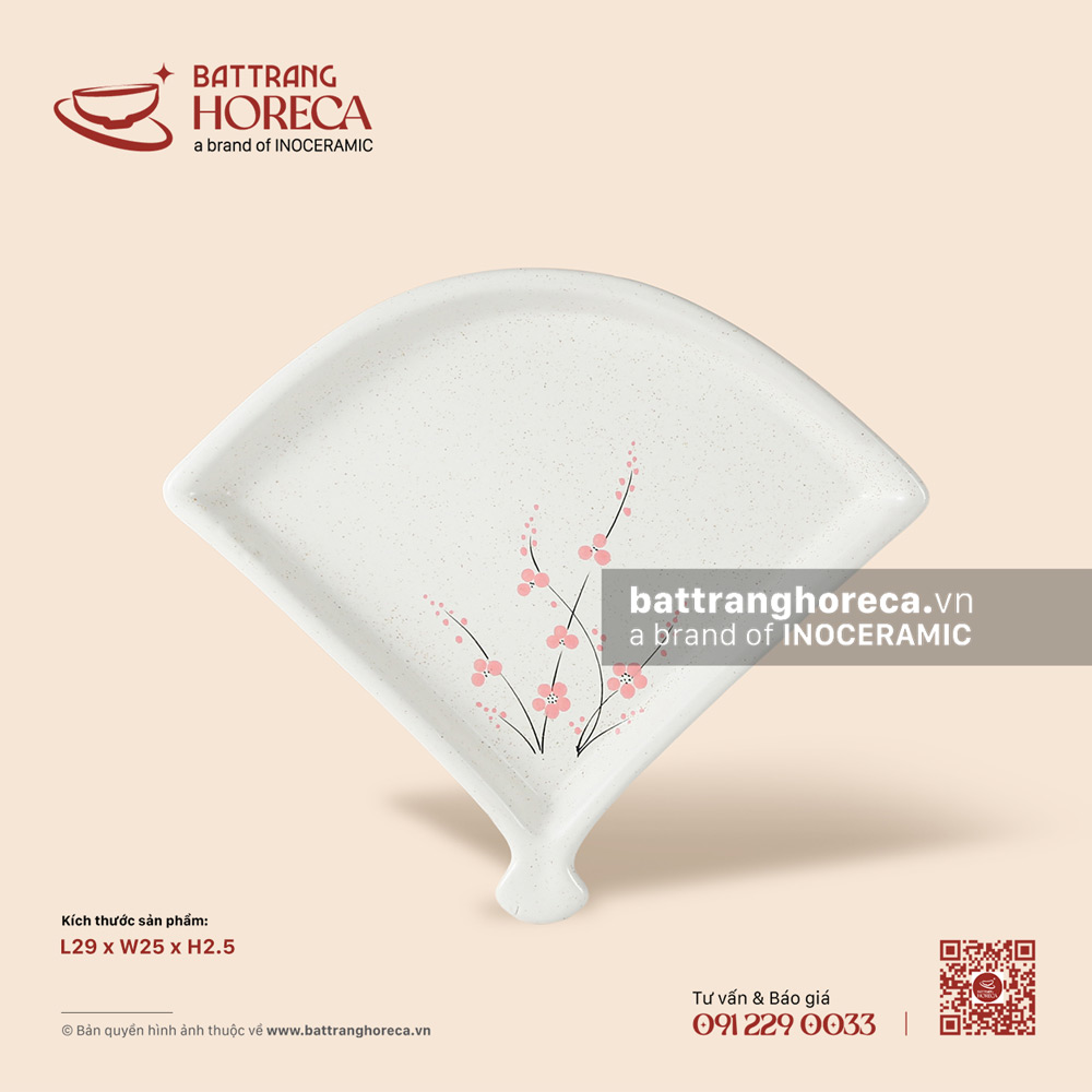 Đĩa quạt 29 x 25cm - Đào Hồng - Bát Tràng Horeca Đĩa quạt 29 x 25cm - Đào Hồng