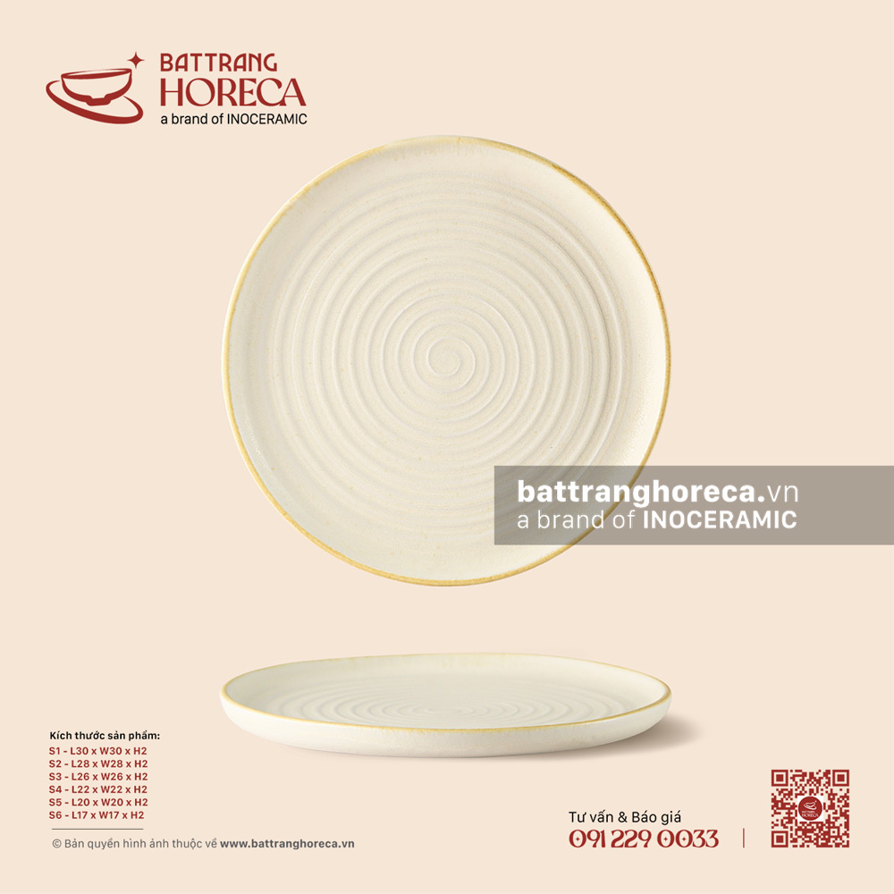 Đĩa tròn phẳng (khay pizza) - Mộc Sa - Bát Tràng Horeca Đĩa tròn phẳng (khay pizza) - Mộc Sa