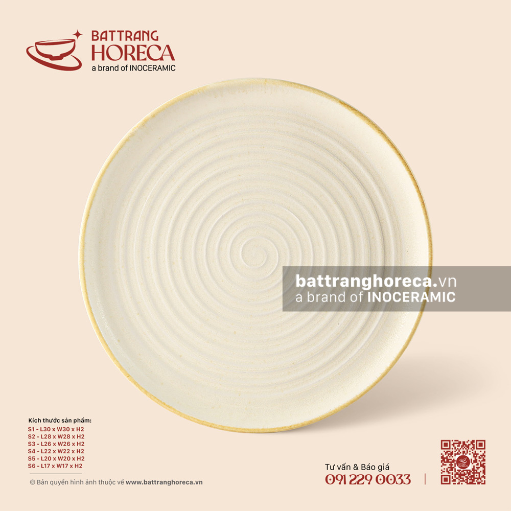 Đĩa tròn phẳng (khay pizza) - Mộc Sa - Bát Tràng Horeca Đĩa tròn phẳng (khay pizza) - Mộc Sa